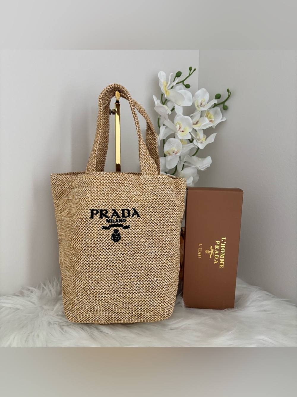 GWP - PRADA Raffia Straw Tote bag Small NEW